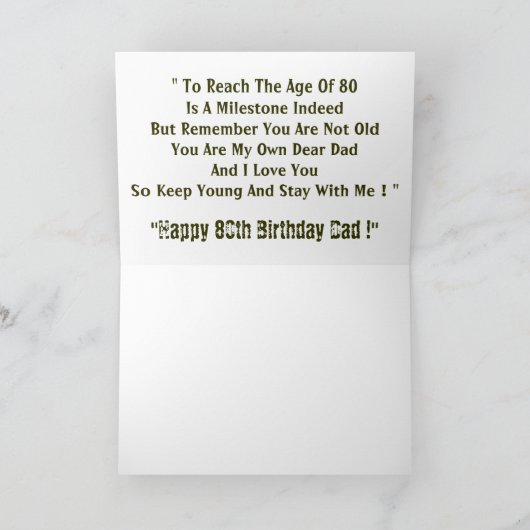 De 80ste :BOLD WORDING van papa. Kaart (Binnen)
