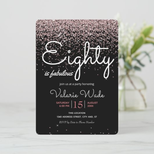 De 80ste is een fabelachtige feestdag roze glitter kaart (Staand voorkant)