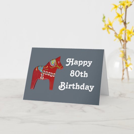 de 80ste Kaart van de Verjaardag met Paard Dala (Gele Bloem)