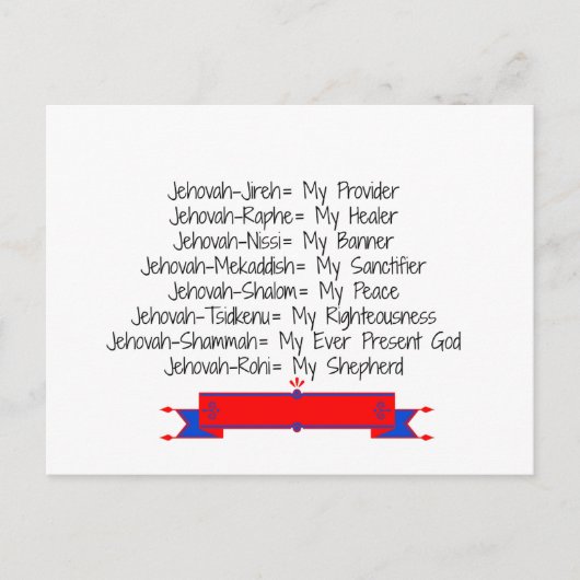 De 8 namen van God Briefkaart (Voorkant)