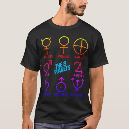 De 8 planeetsymbolen aanpasbaar t-shirt (Voorkant)