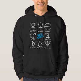 De 8 planeetsymbolen aanpasbaar wit op donker hoodie