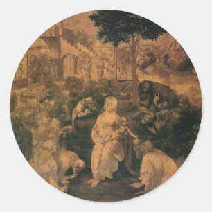 De Aanbidding door de Wijzen van Leonardo da Vinci Ronde Sticker