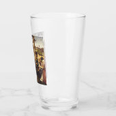 De aanbidding van het kind met heiligen en donateu glas (Links)