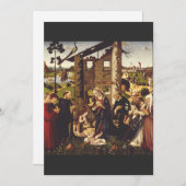 De aanbidding van het kind met heiligen en schenke feestdagenkaart (Voorkant / Achterkant)