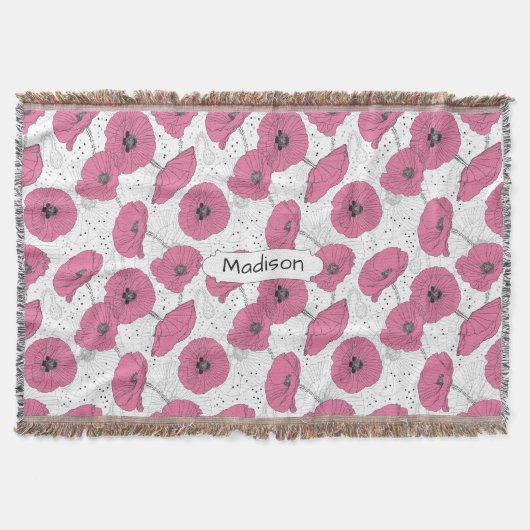 De aangepaste naam Poppy Flower Pattern werpen dek Deken (Voorkant)