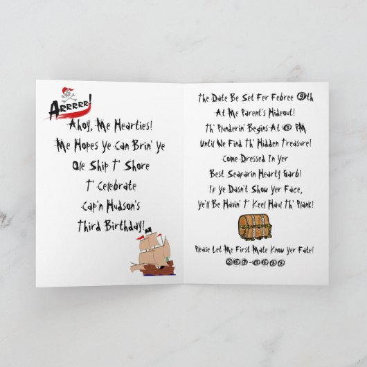de aangepaste uitnodiging van de piraatverjaardag (Binnen)