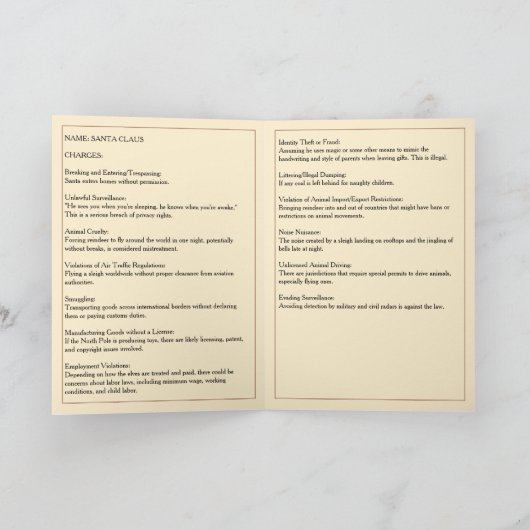 De aanklachten tegen de Kerstman Feestdagen Kaart (Binnen)