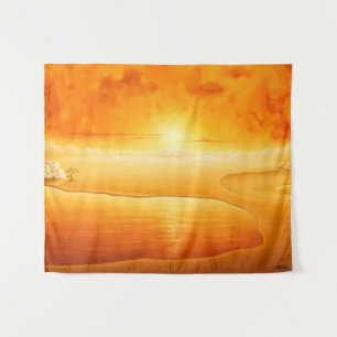 "De aankomst" surrealistische zonsondergang woesti Wandkleed