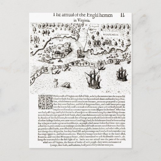 De aankomst van de Engelsen in Virginia Briefkaart (Voorkant)