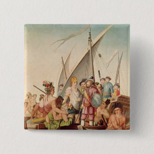 De aankomst van Hernando Cortes in Mexico Vierkante Button 5,1 Cm