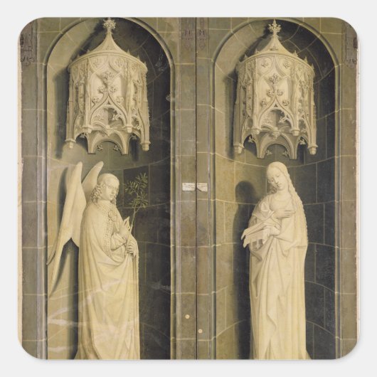 De Aankondiging, buitenpaneel van de Triptych Vierkante Sticker (Voorkant)