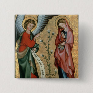 De aankondiging, c.1330 (olie op het paneel) vierkante button 5,1 cm