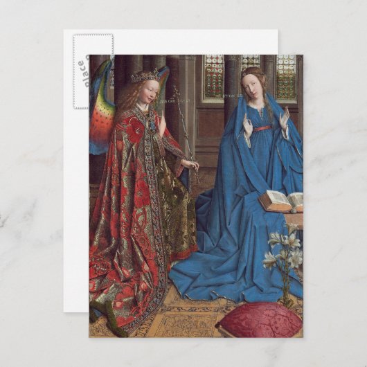 De aankondiging, c. 1434 - 36 (olie op canvas) briefkaart (Voorkant / Achterkant)