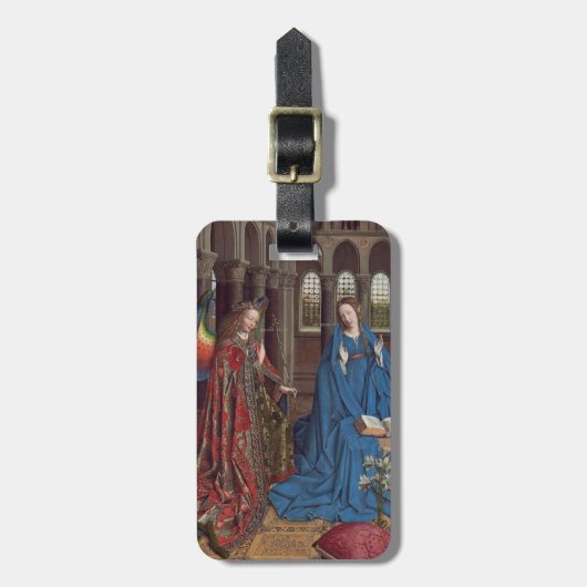 De aankondiging, c. 1434-36 (olie op doek) bagagelabel (Voorkant verticaal)