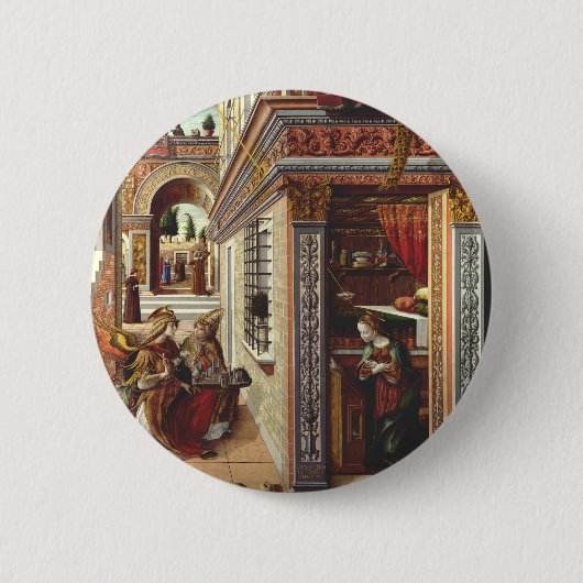 De Aankondiging Carlo Crivelli Renaissance Kunst Ronde Button 5,7 Cm (Voorkant)