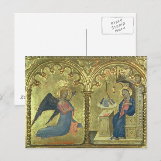De aankondiging, detail van een polytych die toont briefkaart (Voorkant / Achterkant)