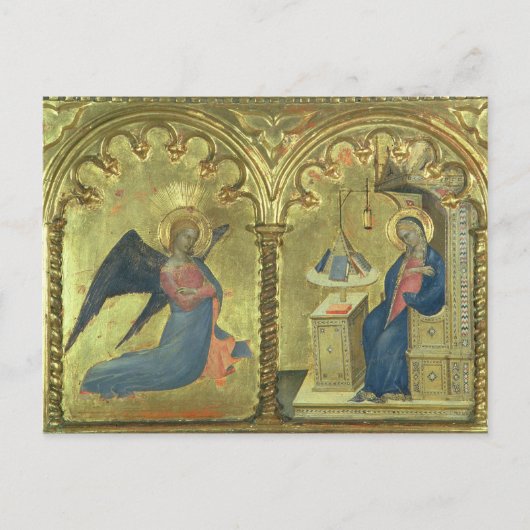 De aankondiging, detail van een polytych die toont briefkaart (Voorkant)