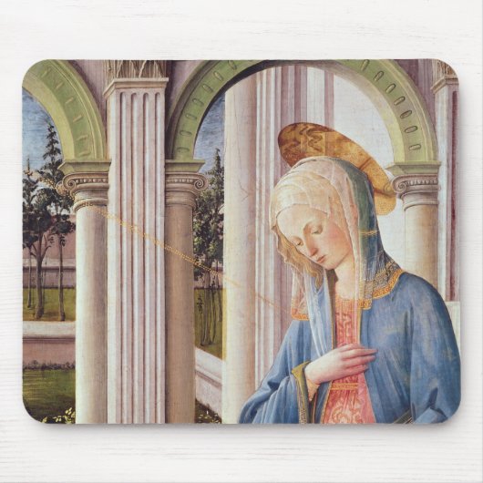 De aankondiging, details van de Maagd Mary Muismat (Voorkant)