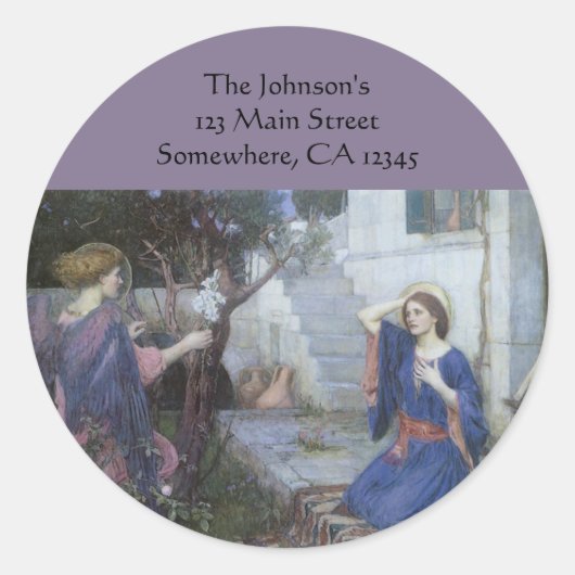 De Aankondiging door John William Waterhouse Ronde Sticker (Voorkant)