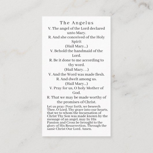 De Aankondiging Gebed Kaart (Achterkant)