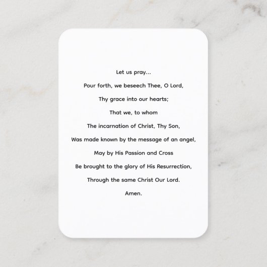 De Aankondiging Gebed Kaart (Achterkant)