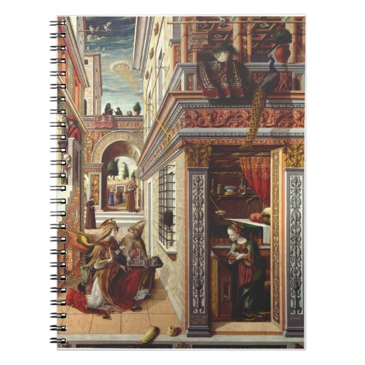 De Aankondiging, met Sint Emidius Notitieboek (Voorkant)