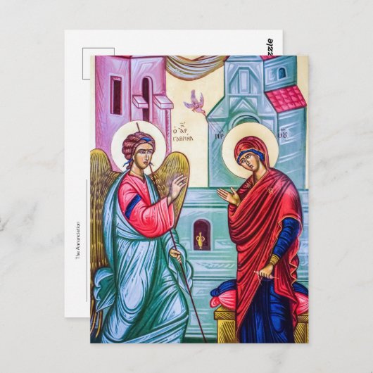 De aankondiging Orthodox Christelijk Icoon Briefkaart (Voorkant / Achterkant)