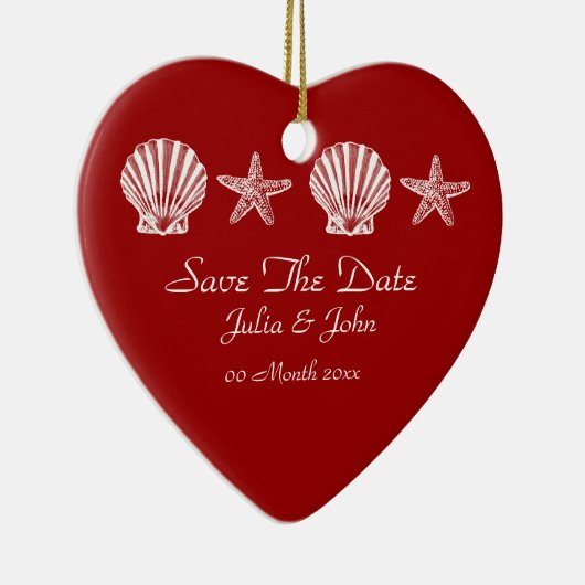 De aankondiging van het datumstrand van de bruilof keramisch ornament (Rechts)