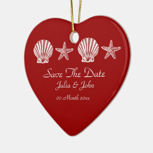 De aankondiging van het datumstrand van de bruilof keramisch ornament (Links)