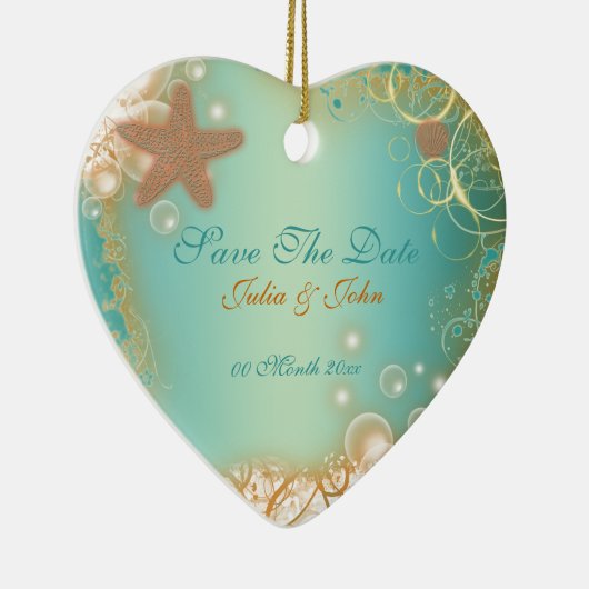 De aankondiging van het datumstrand van de bruilof keramisch ornament (Rechts)