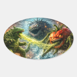 De aanval van de Colossus mutant groente eivormige Ovale Sticker