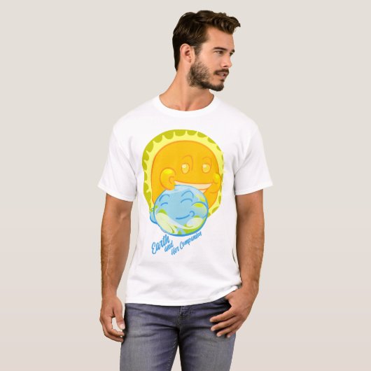 De aarde en haar metgezel t-shirt (Voorkant volledig)