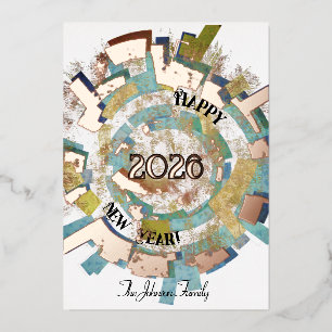 De aarde in 2026 abstract gelukkig nieuwjaar op ma folie uitnodiging