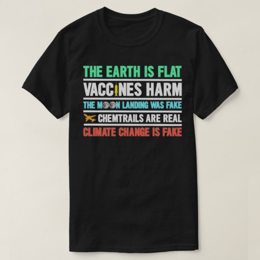 De aarde is een platte vaccinatie met een chemtrai t-shirt (Design voorkant)