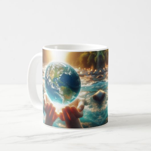 DE AARDE IS IN ONZE HANDEN Ontwerp Koffiemok (Voorkant links)