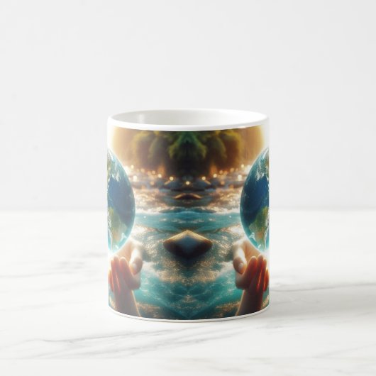 DE AARDE IS IN ONZE HANDEN Ontwerp Koffiemok (Center)