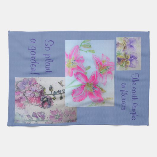 De aarde lacht in de Paarse theedoek Flowers (Horizontaal)