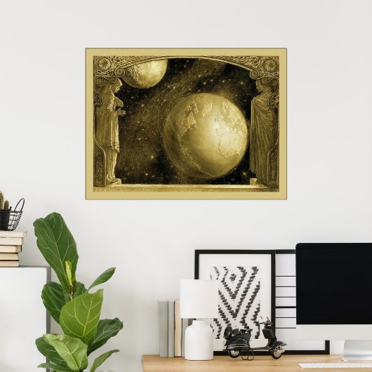 De aarde met de Melkweg en de Maan Poster (Thuiskantoor)