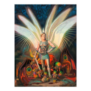 De aartsengel Michaël verslaat de draak Foto Afdruk