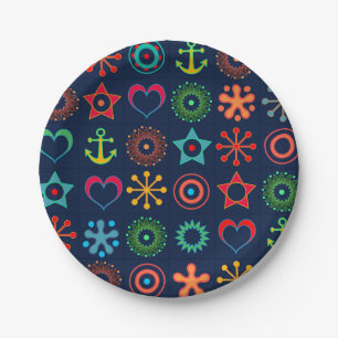De abstracte pret vormt retro ontwerpdruk papieren bordje