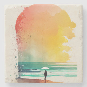 De Abstracte strand-kunst van Waves binnenlopen Stenen Onderzetter