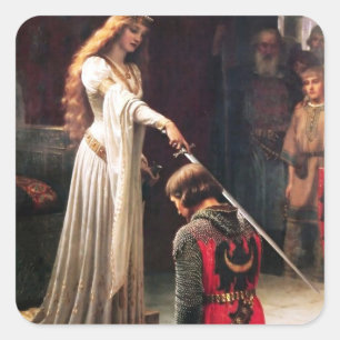 “De Accolade” Middeleeuwse Schilderij door Edmund Vierkante Sticker