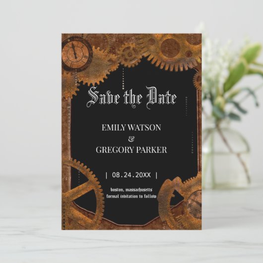 De  achtergrond van het Patina van de boomstam spa Save The Date (Staand voorkant)