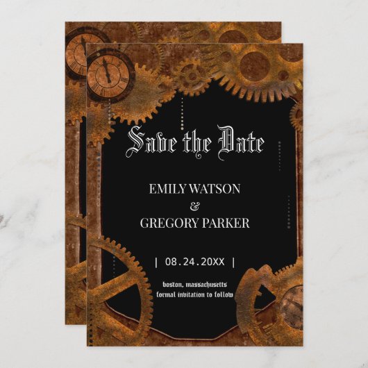 De  achtergrond van het Patina van de boomstam spa Save The Date (Voorkant / Achterkant)