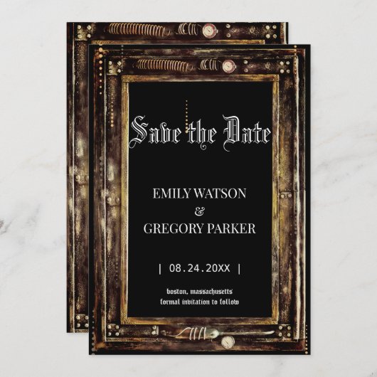 De  achtergrond van het Patina van de boomstam spa Save The Date (Voorkant / Achterkant)