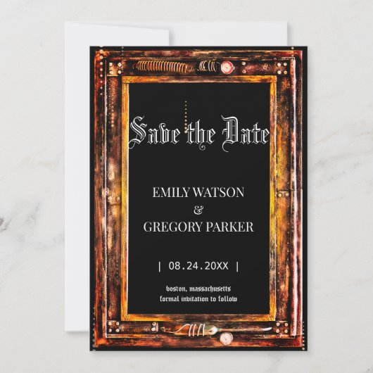 De  achtergrond van het Patina van de boomstam spa Save The Date (Voorkant)