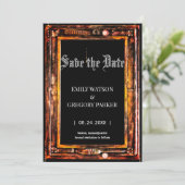 De  achtergrond van het Patina van de boomstam spa Save The Date (Staand voorkant)