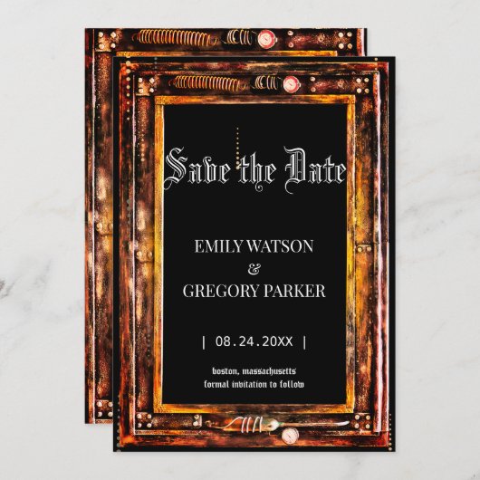 De  achtergrond van het Patina van de boomstam spa Save The Date (Voorkant / Achterkant)