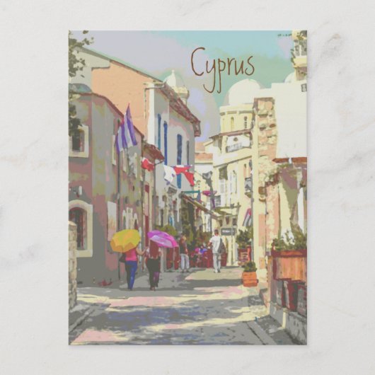 De achterste straten van Cyprus Travel Poster Styl Briefkaart (Voorkant)
